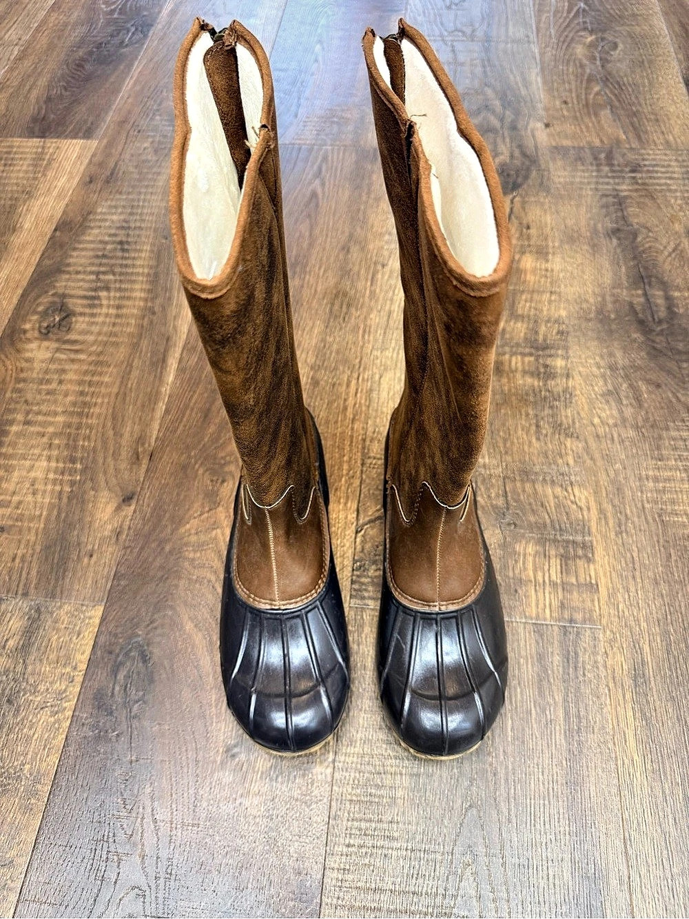 London Fog Synthetic Tipped Rubber Winter Rain Boots Brown & Black